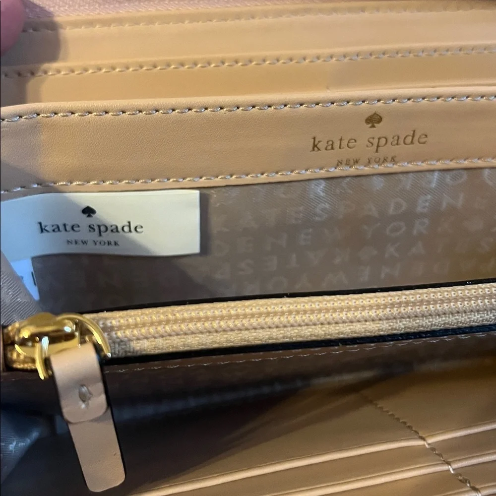Kate Spade blush pink ostrich leather Large Bow zip round wallet